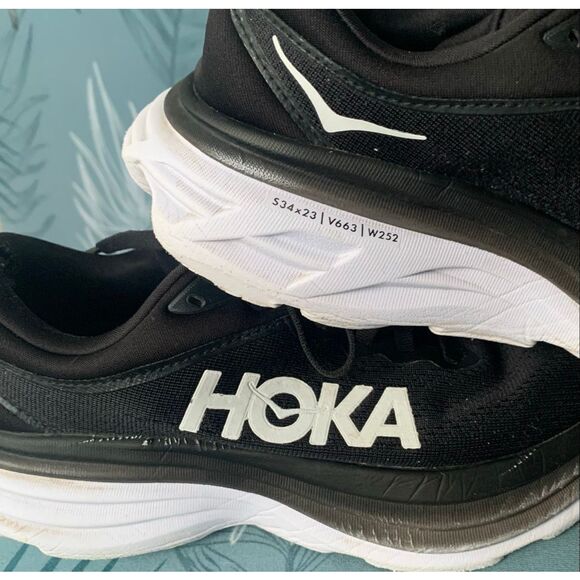HOKA ONE ONE Bondi 8 black white Sneakers Gym SHOES women’s 7.5 - Picture 10 of 10
